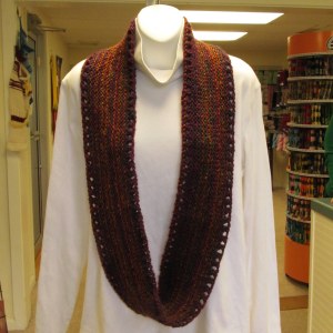 Marbius handknit Cowl worn long over a white blouse